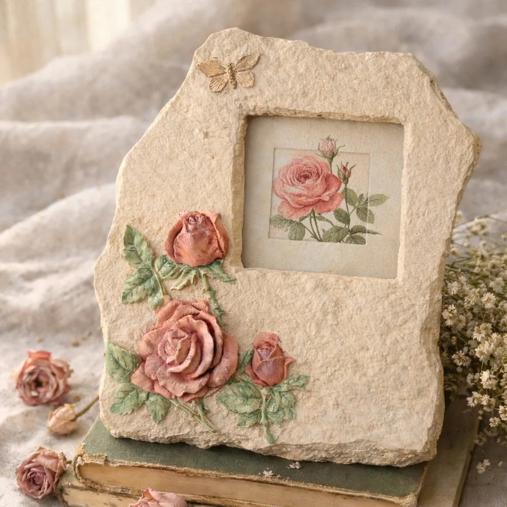 Vintage Rose‎ Cottagecore Picture Frame • Romantic Floral Photo Frame • Shabby